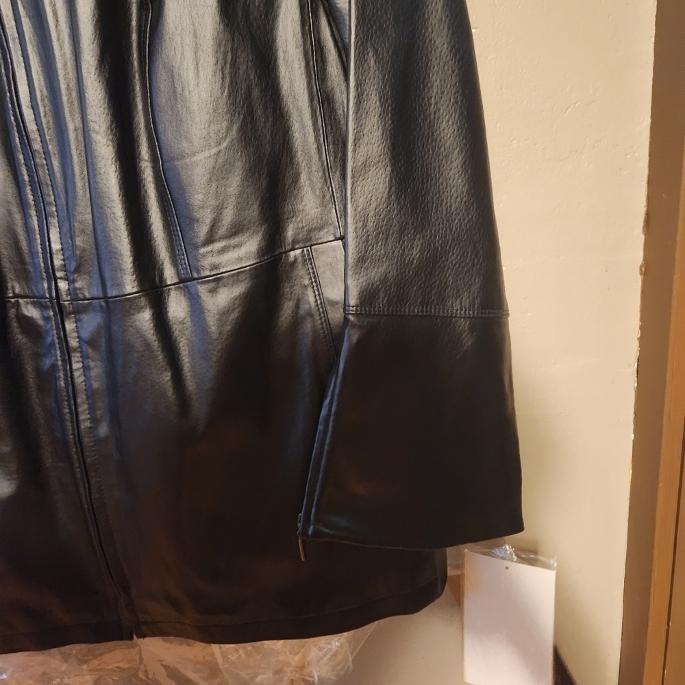 NWT Terry Lewis Vintage Retro Black Leather Jacket Bell Sleeve With Zipper 3X - Picture 4 of 5